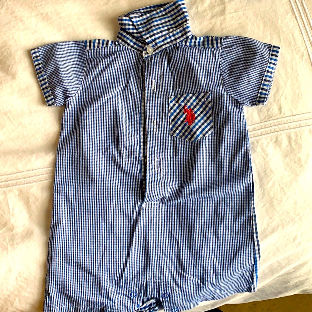 One piece 6-9 months blue polo Jon Jon
